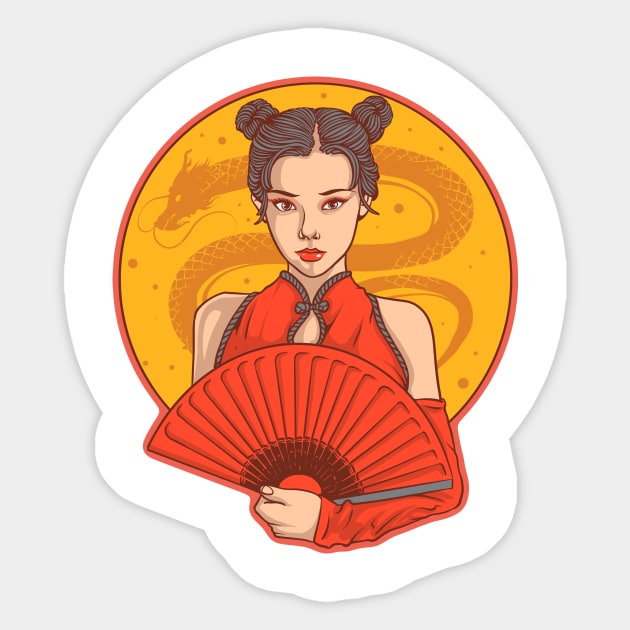 Chinese girl Sticker by phsycartwork